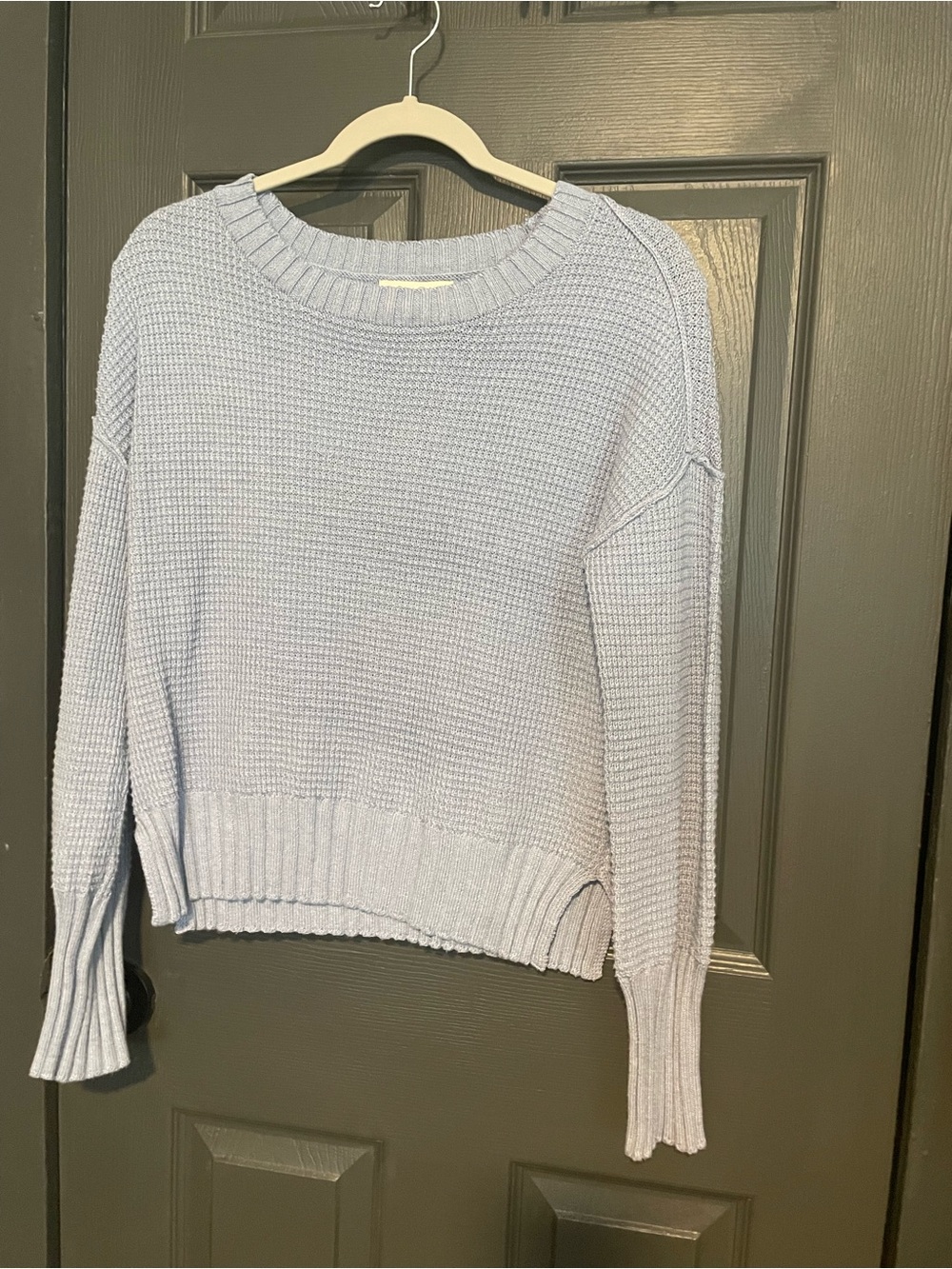 Jessica Simpson Pale Blue Waffle Knit Crewneck Sweater
